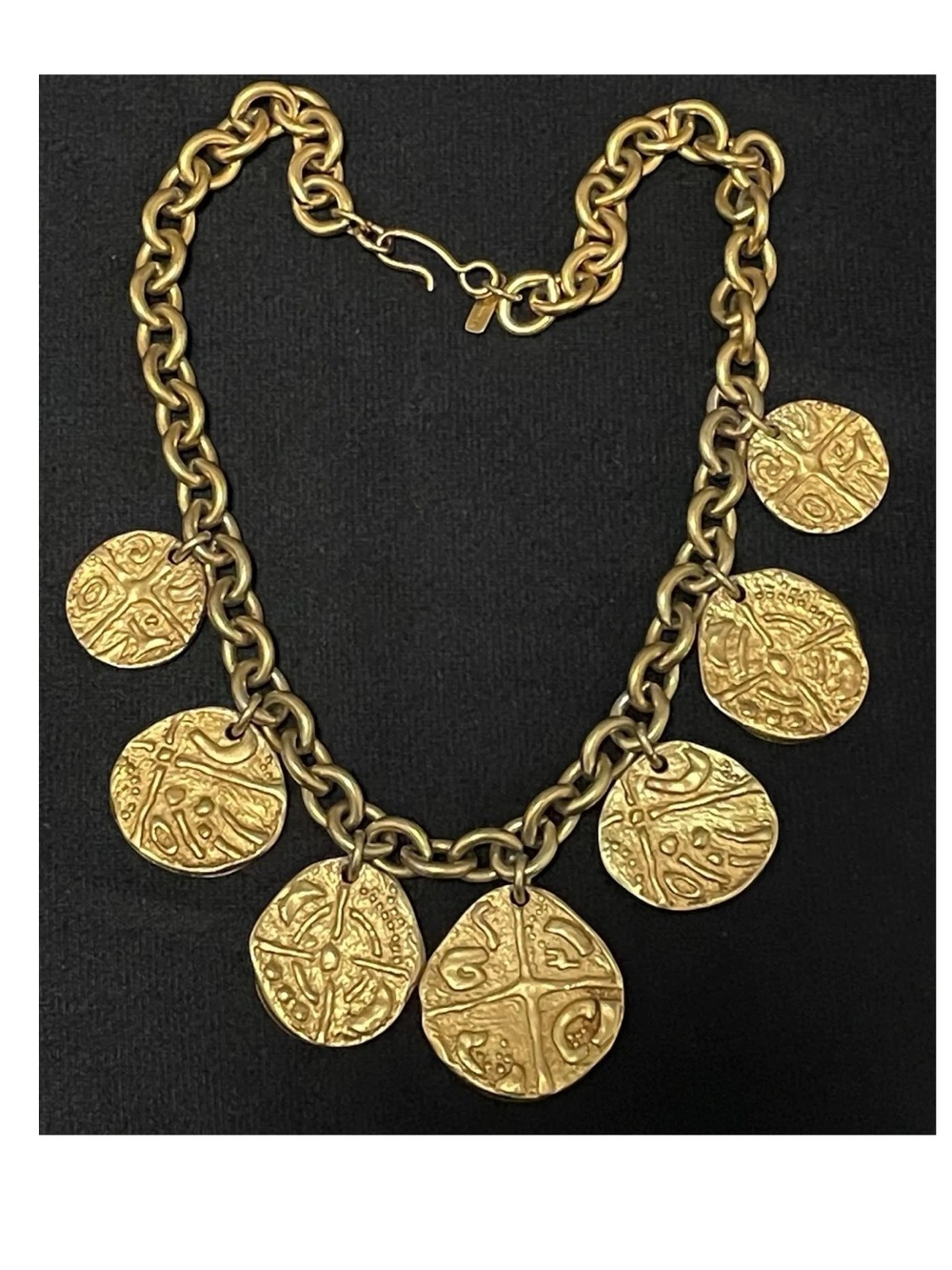 MONET Necklace Coin Charms Hieroglyphic Gold Plated Vintage